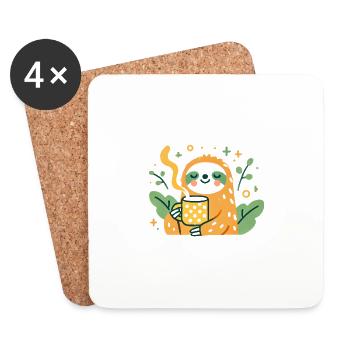 Chill Sloth avec Café Cartoon Design - Dessous de verre (lot de 4) - blanc - Devant