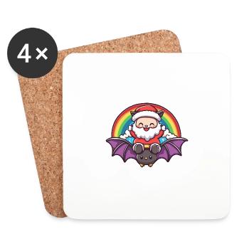 Fledermaus Weihnachtsmann Regenbogen - Untersetzer (4er-Set) - Weiß - Vorne