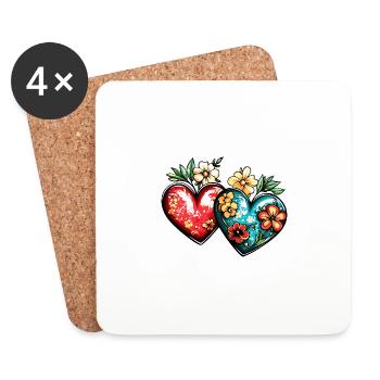 Coeurs Amour Fleurs Mariage - Dessous de verre (lot de 4) - blanc - Devant