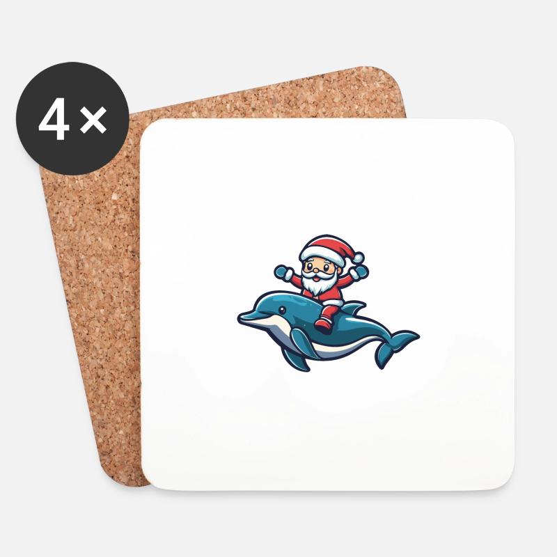 Delfin Weihnachtsmann - Untersetzer (4er-Set) - Weiß