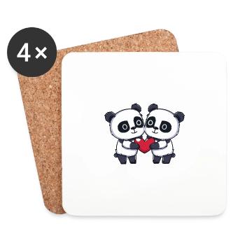 Panda Couple Saint-Valentin - Dessous de verre (lot de 4) - blanc - Devant