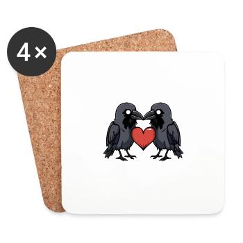 Corbeau Coeur de la Saint-Valentin - Dessous de verre (lot de 4) - blanc - Devant