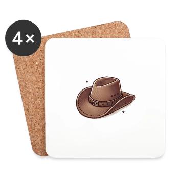 Illustration de chapeau de cow-boy western - Dessous de verre (lot de 4) - blanc - Devant