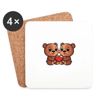 Couple d’ours Saint-Valentin - Dessous de verre (lot de 4) - blanc - Devant