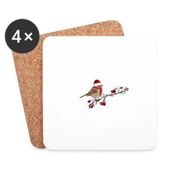 Oiseau rouge-gorge avec guirlandes lumineuses oiseau de jardin - Dessous de verre (lot de 4) - blanc - Devant
