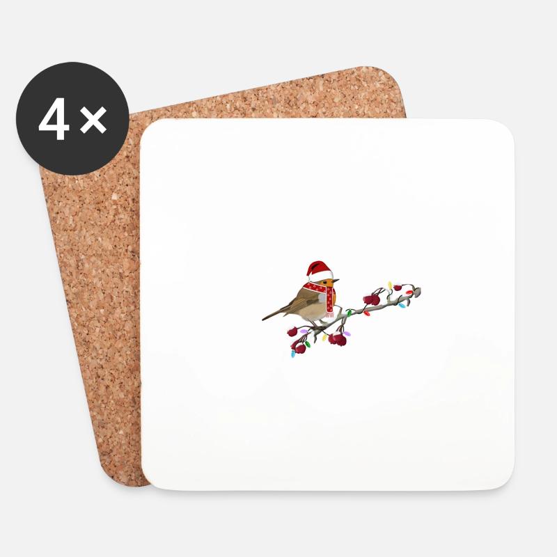 Rotkehlchen Vogel mit Lichterkette Gartenvogel - Untersetzer (4er-Set) - Weiß