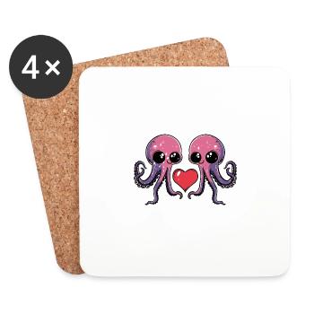 Oktopus Paar Valentinstag - Untersetzer (4er-Set) - Weiß - Vorne