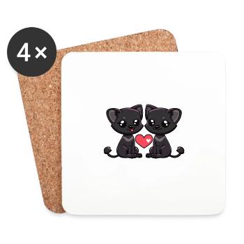 Panthère Amour Coeur Couple - Dessous de verre (lot de 4) - blanc - Devant