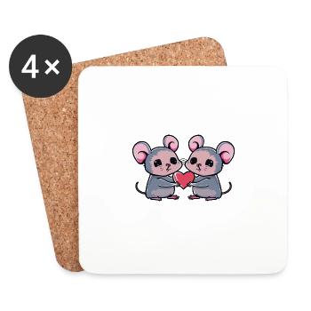 Maus Paar Valentinstag - Untersetzer (4er-Set) - Weiß - Vorne