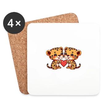 Leopard Paar Valentinstag - Untersetzer (4er-Set) - Weiß - Vorne