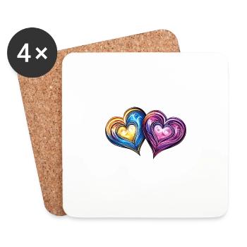 Bunte Herzen Liebe Ehe - Untersetzer (4er-Set) - Weiß - Vorne