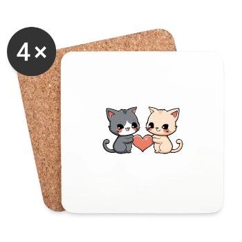 Katze Paar Valentinstag - Untersetzer (4er-Set) - Weiß - Vorne