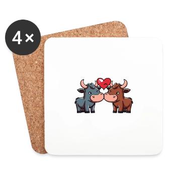 Stier Paar Valentinstag - Untersetzer (4er-Set) - Weiß - Vorne