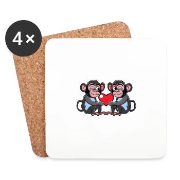Singe Couple Amour - Dessous de verre (lot de 4) - blanc - Devant