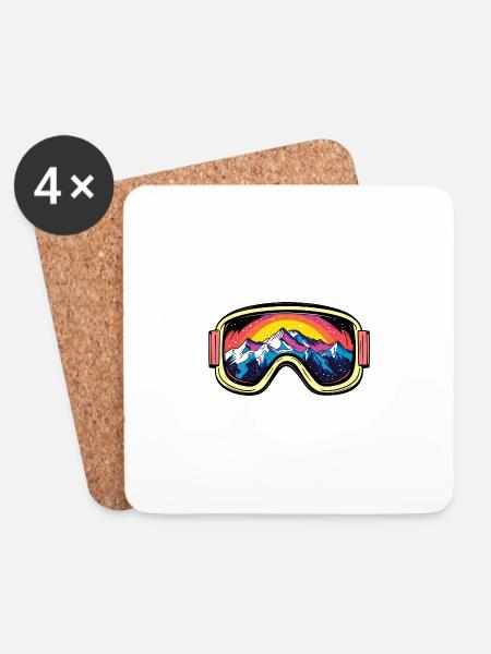 Skibrille Berge Ski Symbol Bunt - Untersetzer (4er-Set) - Weiß