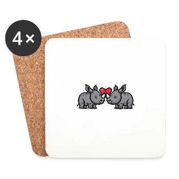 Rhino Couple Saint-Valentin - Dessous de verre (lot de 4) - blanc - Devant