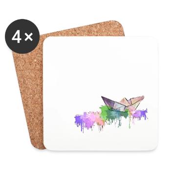 Bateau en papier avec des touches de peinture - Dessous de verre (lot de 4) - blanc - Devant
