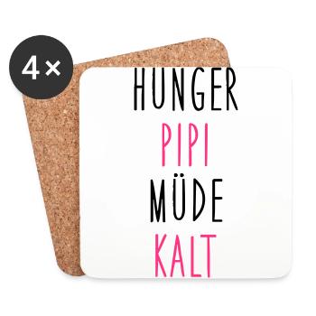 Hunger, Pipi, Müde, Kalt - Untersetzer (4er-Set) - Weiß - Vorne