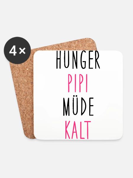Hunger, Pipi, Müde, Kalt - Untersetzer (4er-Set) - Weiß