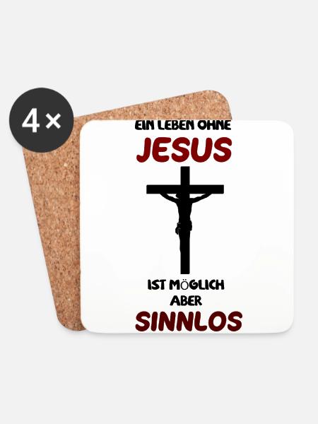 JESUS CHRISTUS KREUZ RELIGION GESCHENK T-SHIRT - Untersetzer (4er-Set) - Weiß