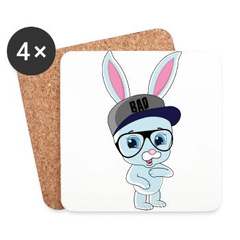 Cool bunny rabbit with cap and glasses - Coasters (set of 4) - white - Front