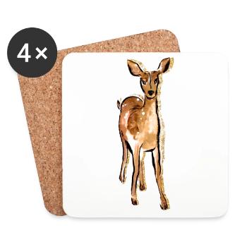 Cerf mignon dessiné à la main - Dessous de verre (lot de 4) - blanc - Devant