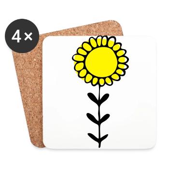 Sunflower Illustration - Coasters (set of 4) - white - Front