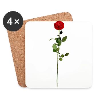 Fleur rose rose rouge - Dessous de verre (lot de 4) - blanc - Devant