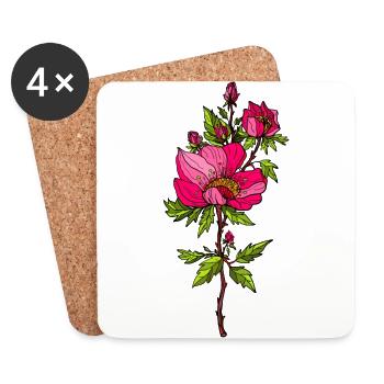 Roses rouges - Dessous de verre (lot de 4) - blanc - Devant