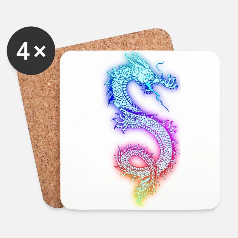 Chinesischer Drachen - Untersetzer (4er-Set) - Weiß