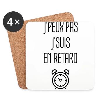 Boulot - Travail - En Retard - Dormir - Travailler - Dessous de verre (lot de 4) - blanc - Devant