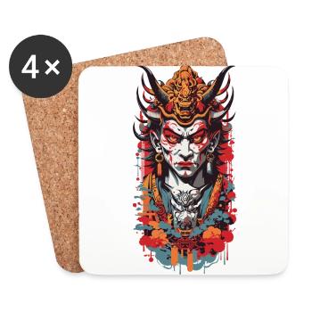 Oni Demon Anime Style Retro Aesthetic Design - Coasters (set of 4) - white - Front