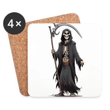 Cartoon Grim Reaper Halloween Bone Skeleton - Coasters (set of 4) - white - Front