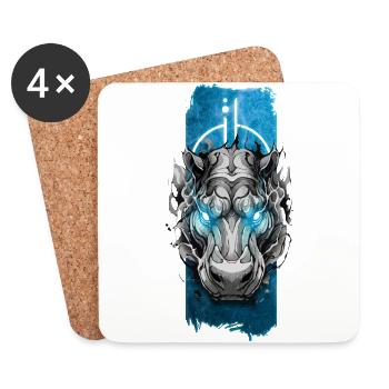 Azure Gaze: Hippo with Blue Glowing Eyes - Coasters (set of 4) - white - Front