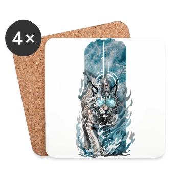 Divine Presence: Spiritual Lynx with Glowing Eyes - Coasters (set of 4) - white - Front