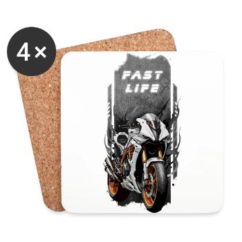 Speed Demon: Rennrad-Design mit "Fast Life" - Untersetzer (4er-Set) - Weiß - Vorne