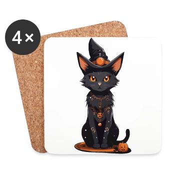 Magic Witches Cat Halloween Magic Design - Dessous de verre (lot de 4) - blanc - Devant