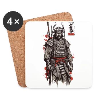 Samurai Ukiyo-E Retro Kanji Japan Streetwear - Coasters (set of 4) - white - Front