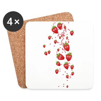 erdbeeren,erdbeere,muster,herzen - Untersetzer (4er-Set) - Weiß - Vorne