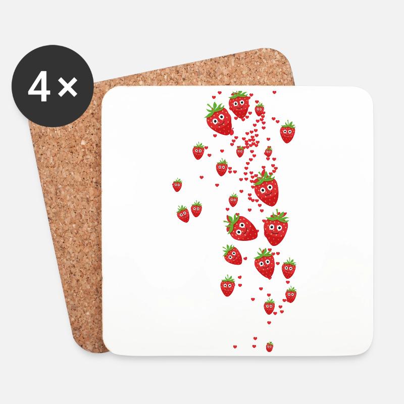 erdbeeren,erdbeere,muster,herzen - Untersetzer (4er-Set) - Weiß