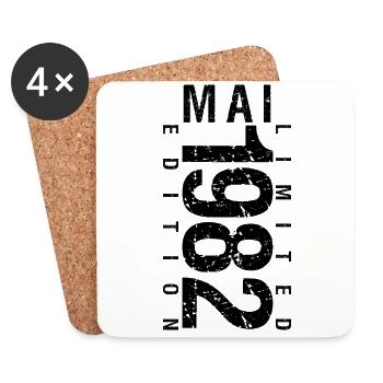 Mai 1982, Mai, 1982, cadeau Mai 1982, anniversaire - Dessous de verre (lot de 4) - blanc - Devant