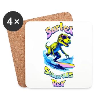T-Rex on holiday 🏄 - Coasters (set of 4) - white - Front