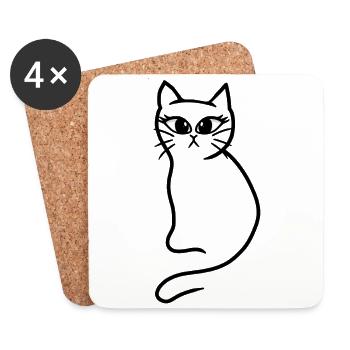 Katze Katzen Kätzchen Retro 80er 90er Vintage - Untersetzer (4er-Set) - Weiß - Vorne