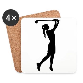 Golferin Silhouette, Golf Abschlag Damen Golf  - Untersetzer (4er-Set) - Weiß - Vorne