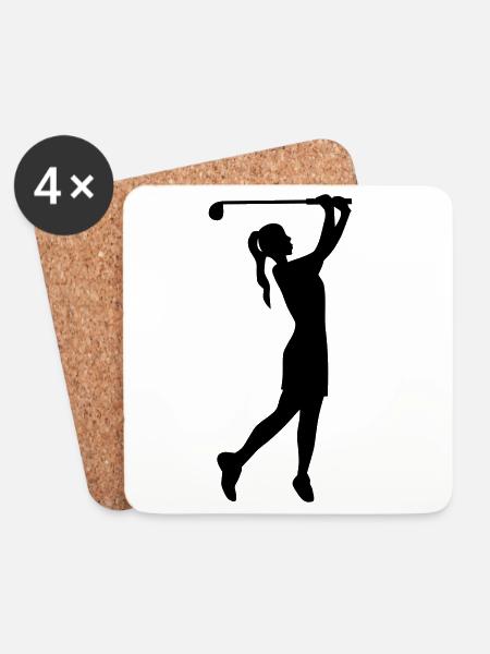 Golferin Silhouette, Golf Abschlag Damen Golf  - Untersetzer (4er-Set) - Weiß