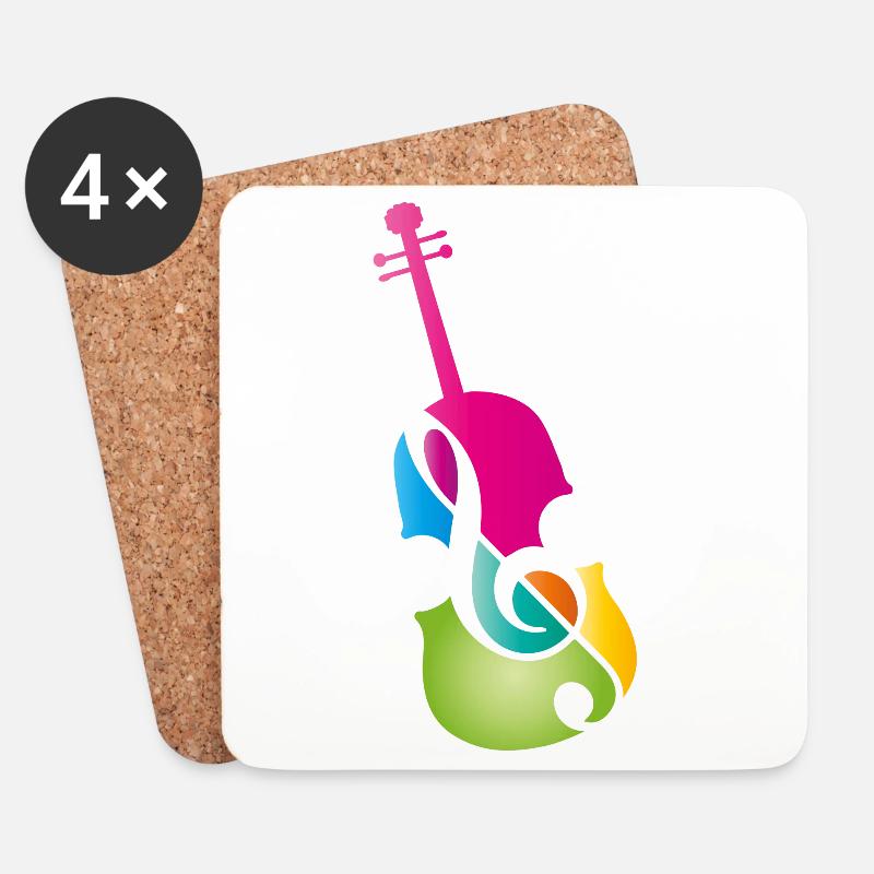 bunte stilisierte Violine mit Violinschlüssel - Untersetzer (4er-Set) - Weiß