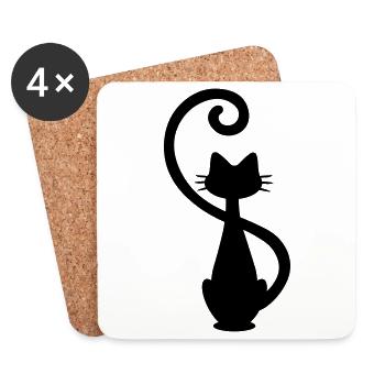Cat - Chat - Cat - Silhouette - Coasters (set of 4) - white - Front