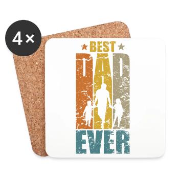 BEST DAD EVER ZWEIFACHER PAPA ZWEI KINDER - Untersetzer (4er-Set) - Weiß - Vorne
