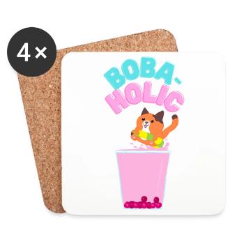 Bubble-tea cat / Boba-tea Cat - Coasters (set of 4) - white - Front