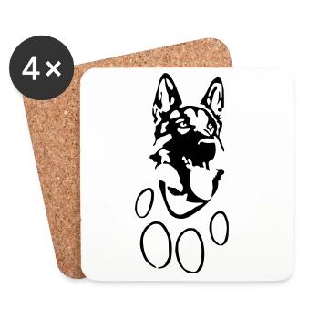 Schäferhund Kopf u. Pfote Design für Shirt u Hoody - Untersetzer (4er-Set) - Weiß - Vorne